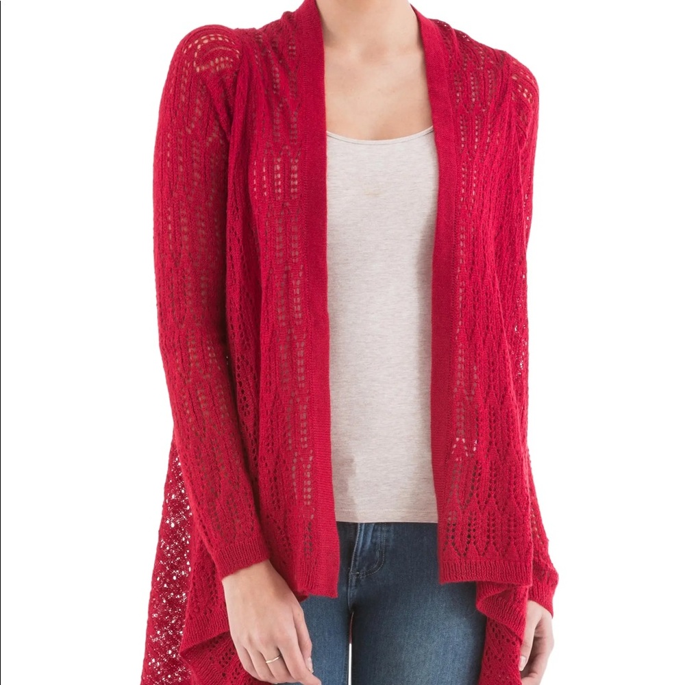 Nouveaux red open stitch lace cardigan